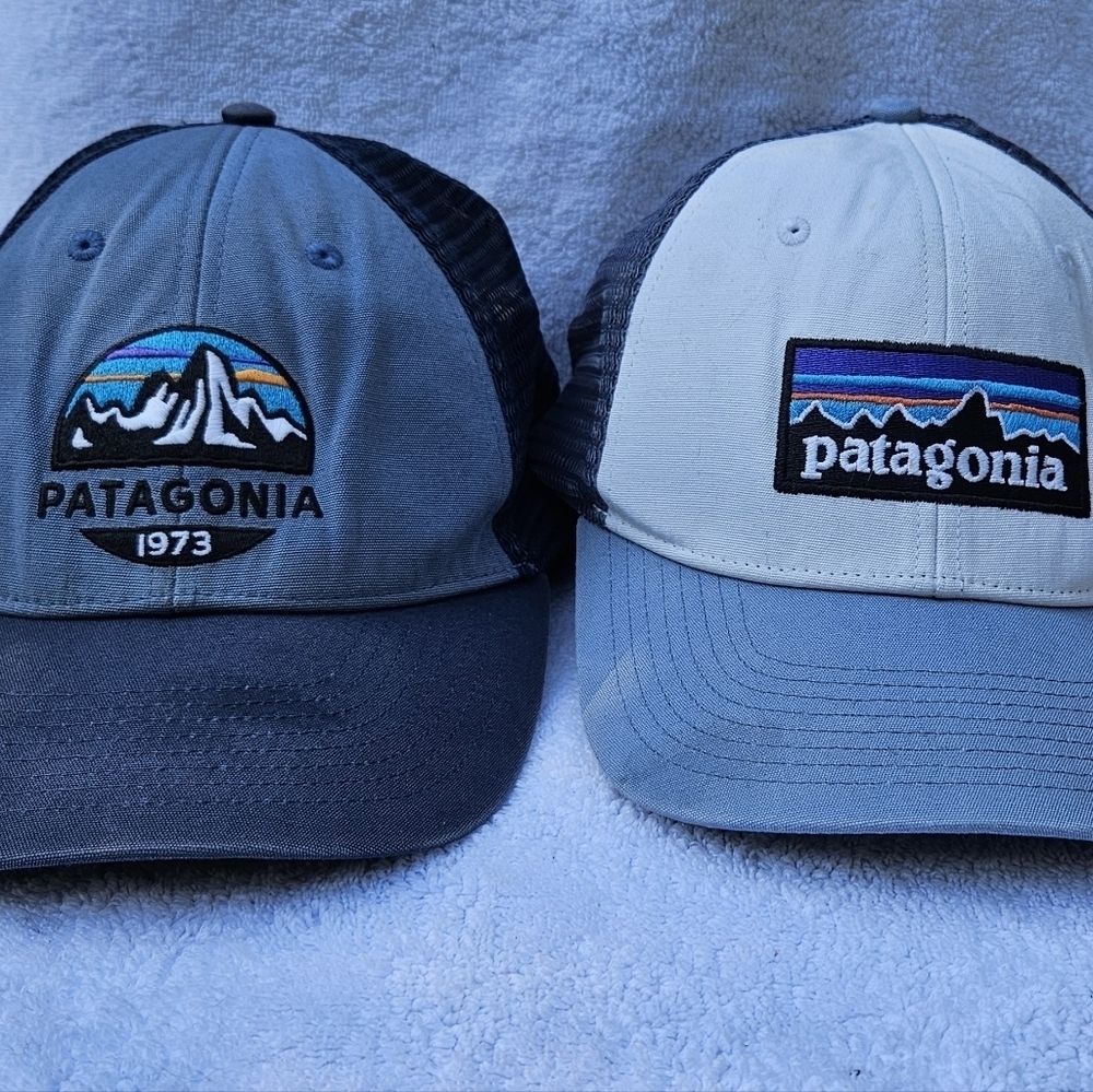 Set Of Two Patagonia Snap Back Trucker Hat Cap Blue Mountains Outdoors